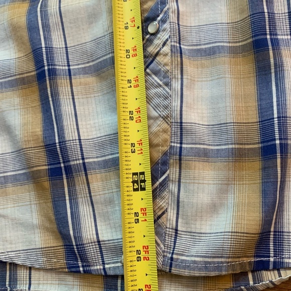 Wrangler Wrancher Pearl Snap Western Shirt Men’s Blue Plaid Size Large Cowboy - Picture 12 of 16